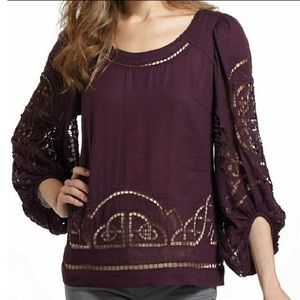 Anthropologie Eyelet Bubble Sleeve Boho Blouse